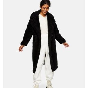 Topshop Black Long Teddy Borg Fleece Soft Coat Jacket Sz 6